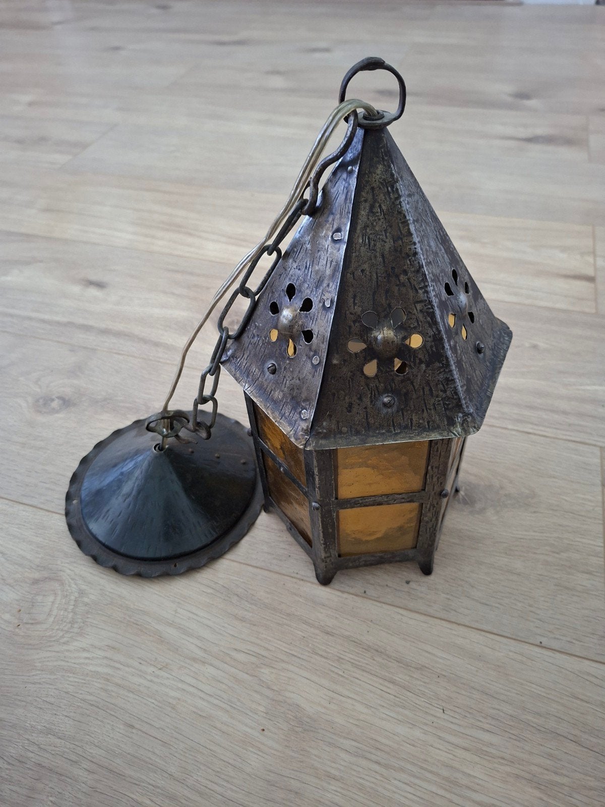 Vintage hanglamp met gebrandschilderd glas, Ophalen of Verzenden