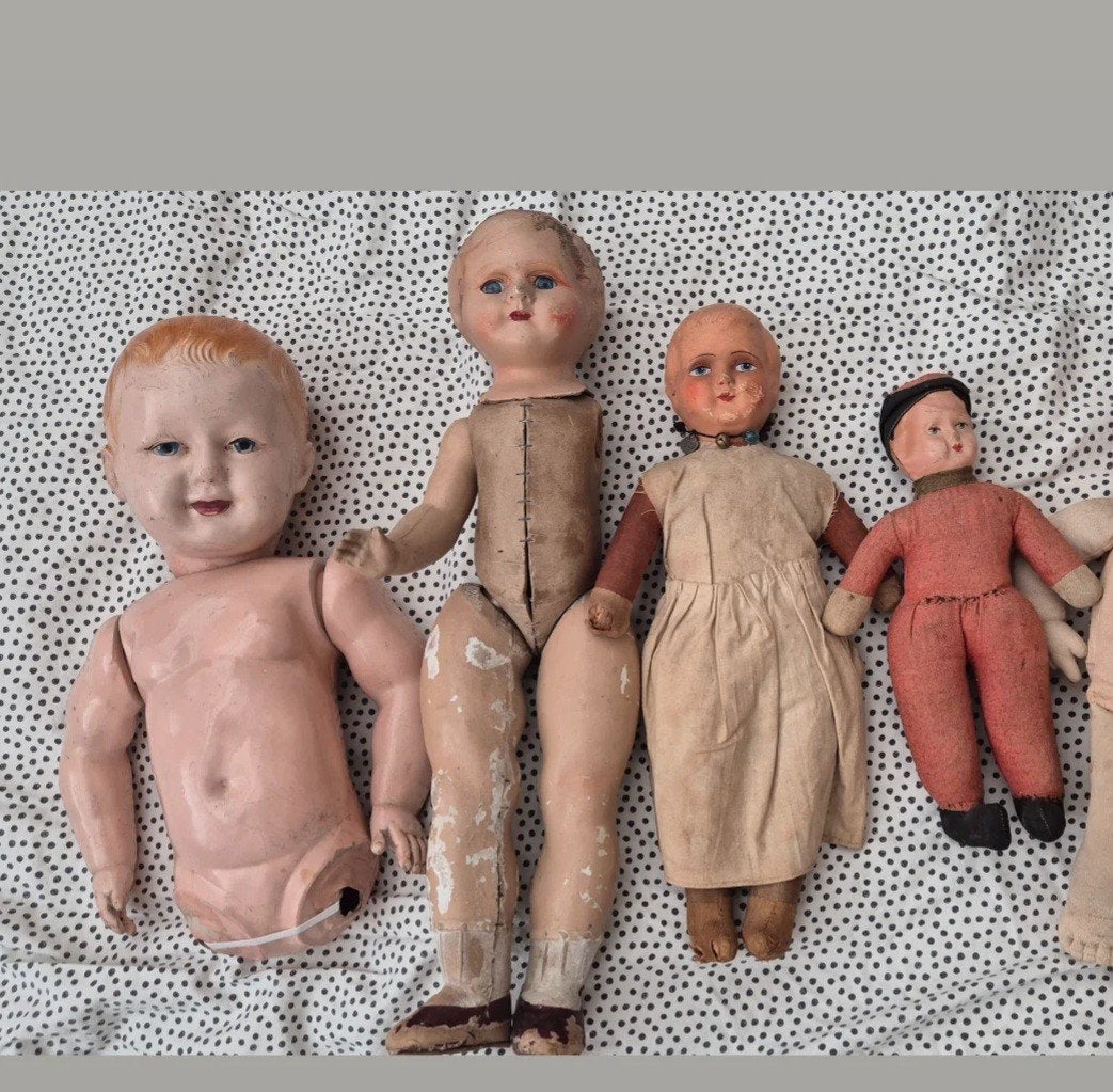 Set van 4 stuks oude antieke pop uit 1900-1950, Ophalen of Verzenden