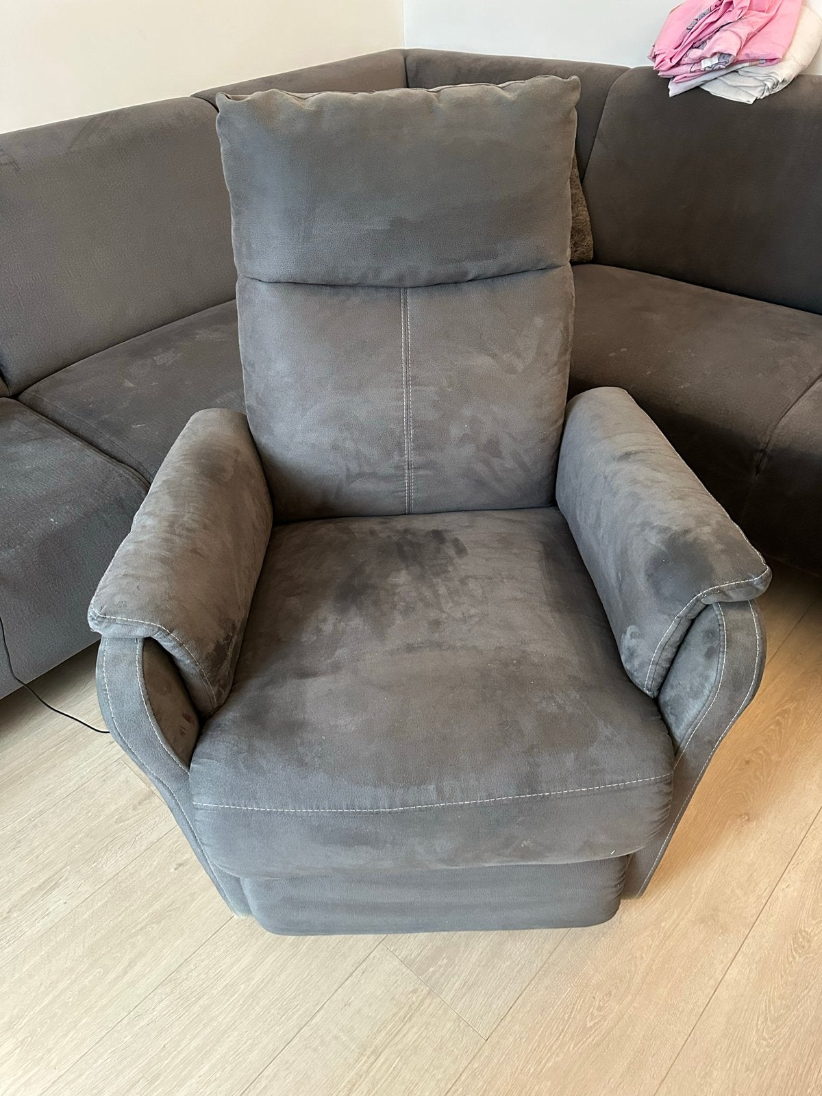 Grijze relaxfauteuil, Ophalen of Verzenden, Gebruikt, Stof, 75 tot 100 cm