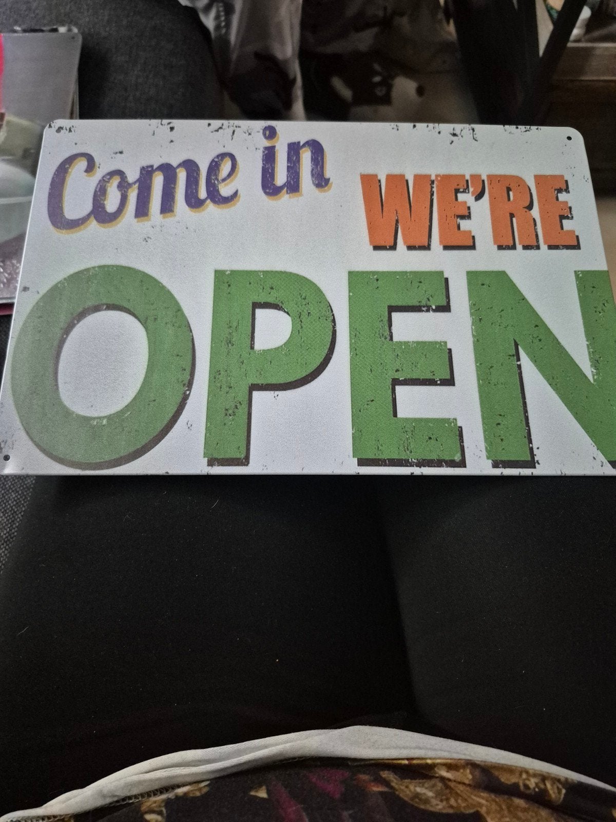 Decoratief 'Come in We're Open' bord, Vintage, Gebruikt, Meerkleurig, Ophalen of Verzenden