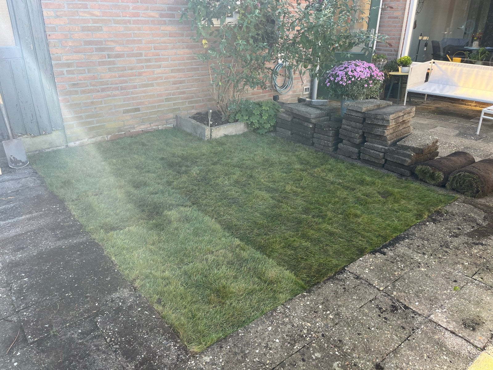 2 rollen graszoden over, gratis ophalen, Ophalen, Zo goed als nieuw, 10 tot 20 m², Gras