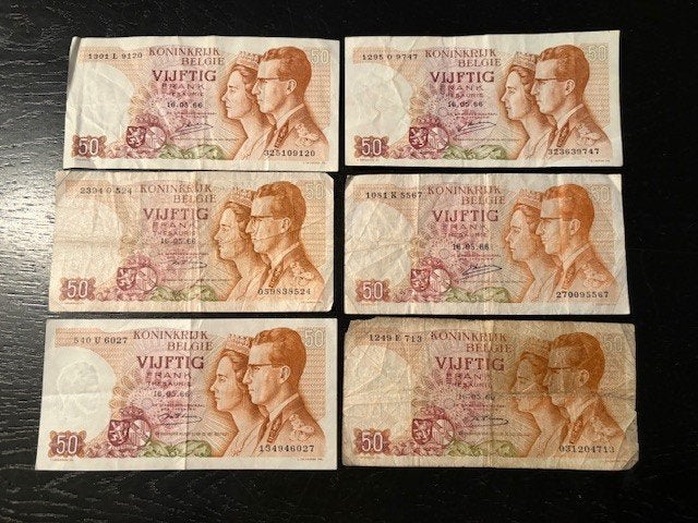 Belgie 6 x 50 Frank biljetten, Postzegels en Munten, Ophalen of Verzenden, Setje