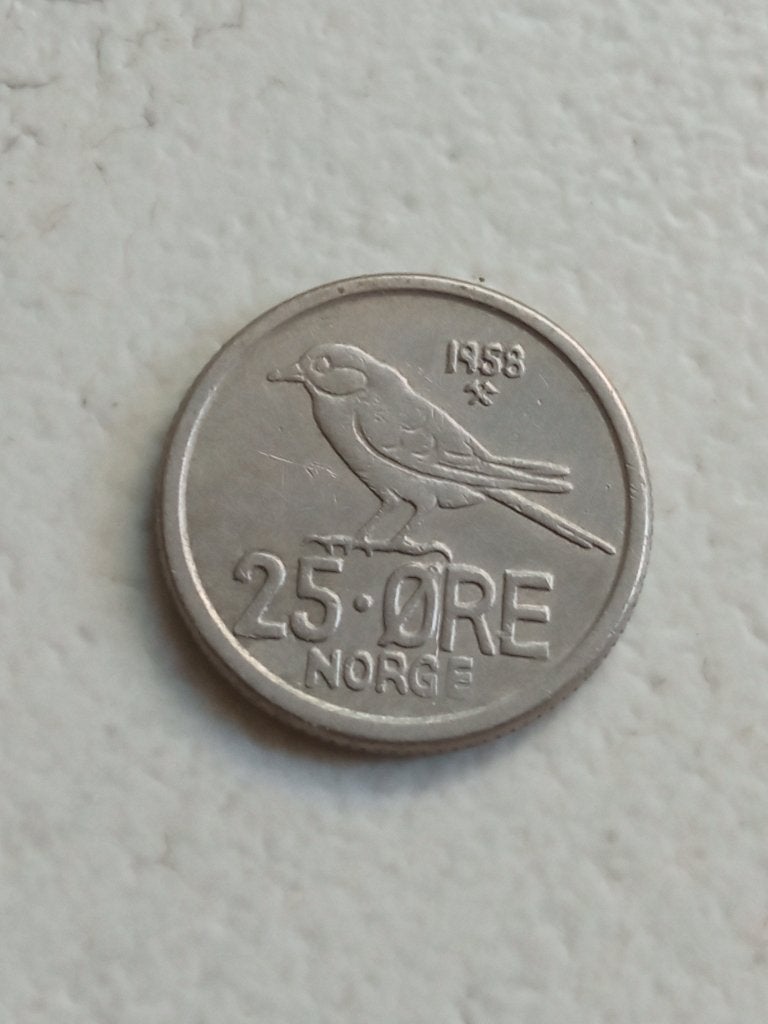 Noorwegen 25 ore 1958., Ophalen of Verzenden, Overige landen, Losse munt