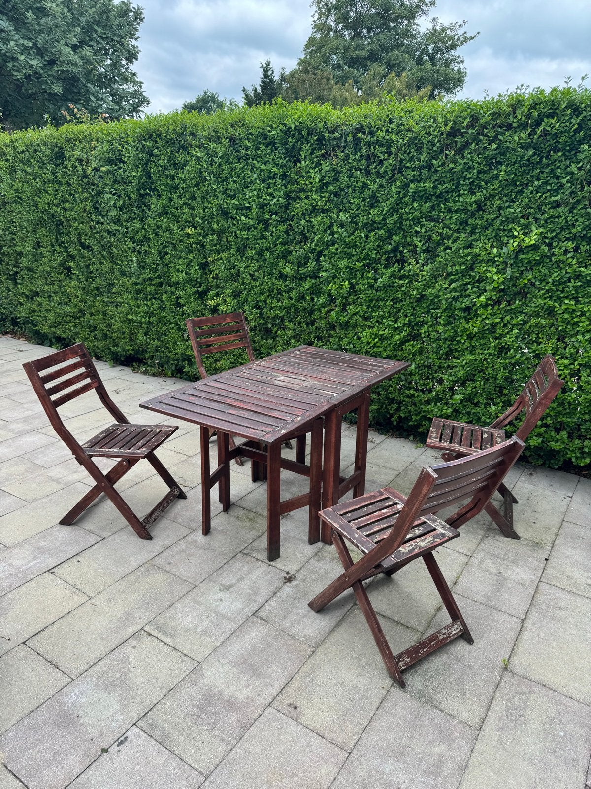 Ikea ÄPPLARÖ inklapbare tuintafel met 4 stoelen, Ophalen, Gebruikt, Rechthoekig, Hout