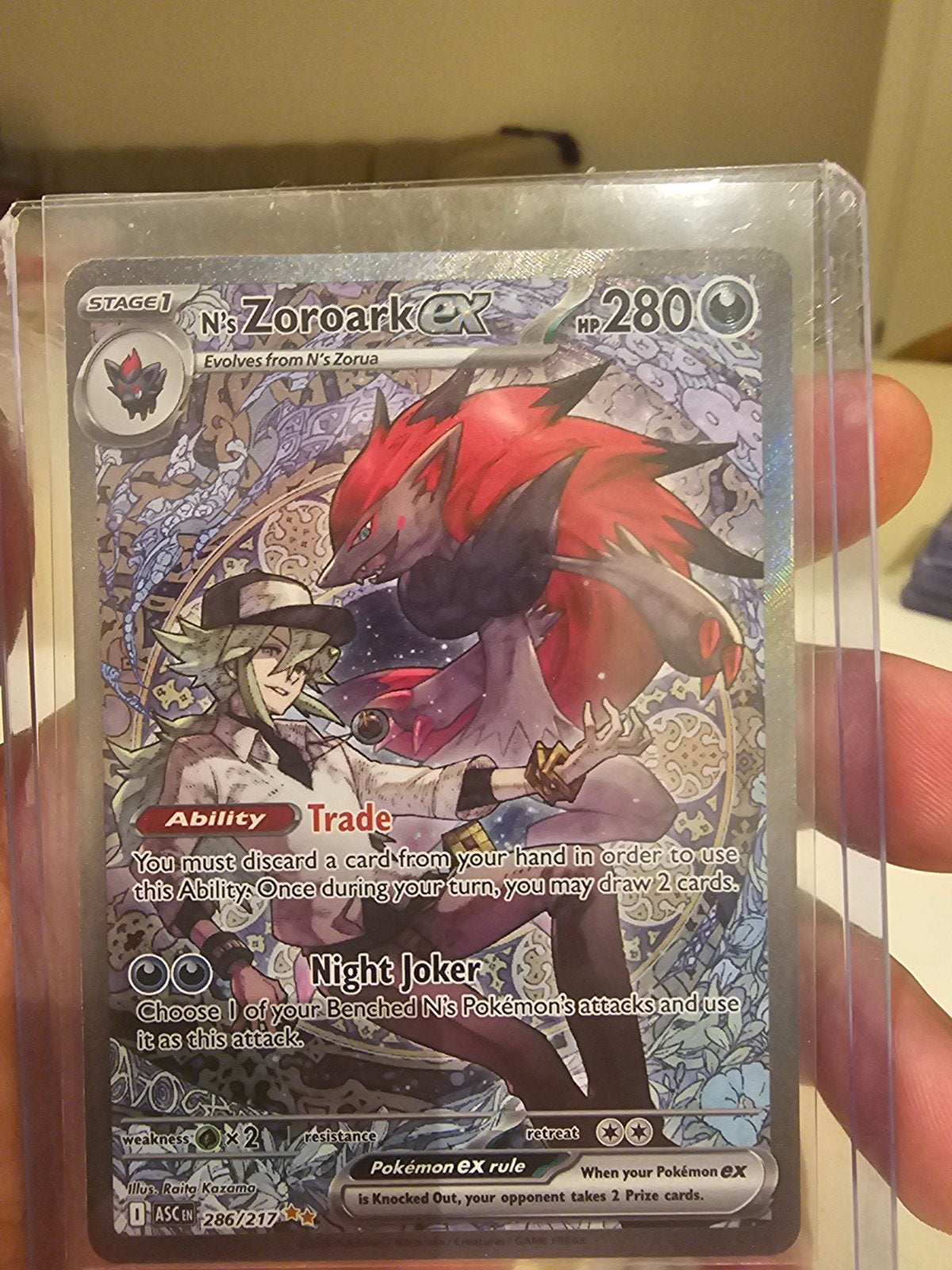N's Zoroark ex Pokémon Kaart - Full Art 286/217, Ophalen of Verzenden, Zo goed als nieuw, Losse kaart