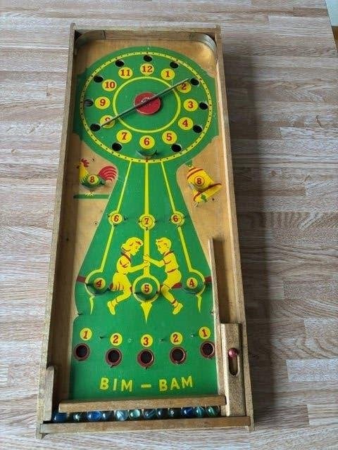 antiek Homas trekbiljart Bim-bam / knikkerspel jaren 50, Antiek en Kunst, Ophalen of Verzenden