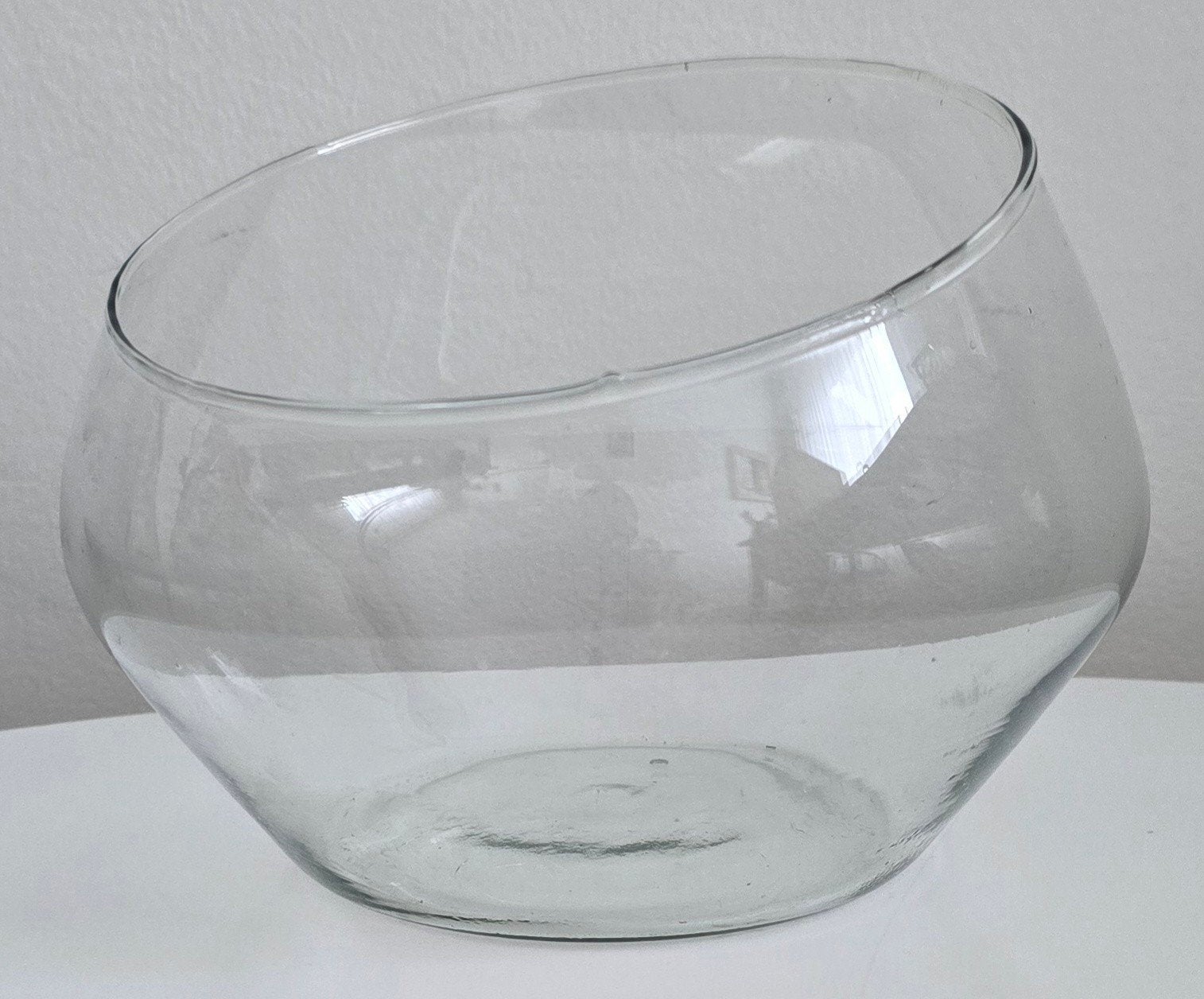 Set van 2 glazen vazen / terrariums (rond & schuin), Huis en Inrichting, Woonaccessoires | Vazen, Ophalen, Zo goed als nieuw, Glas
