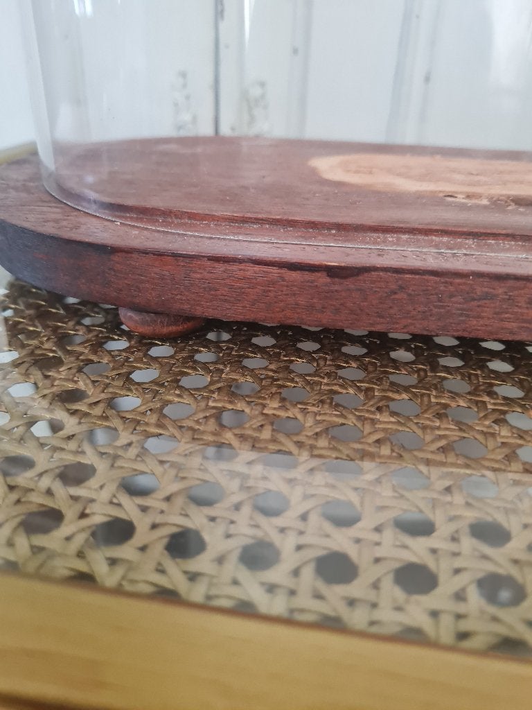 Antieke mond geblazen ovale stolp met houten onderbord, Antiek en Kunst, Ophalen of Verzenden