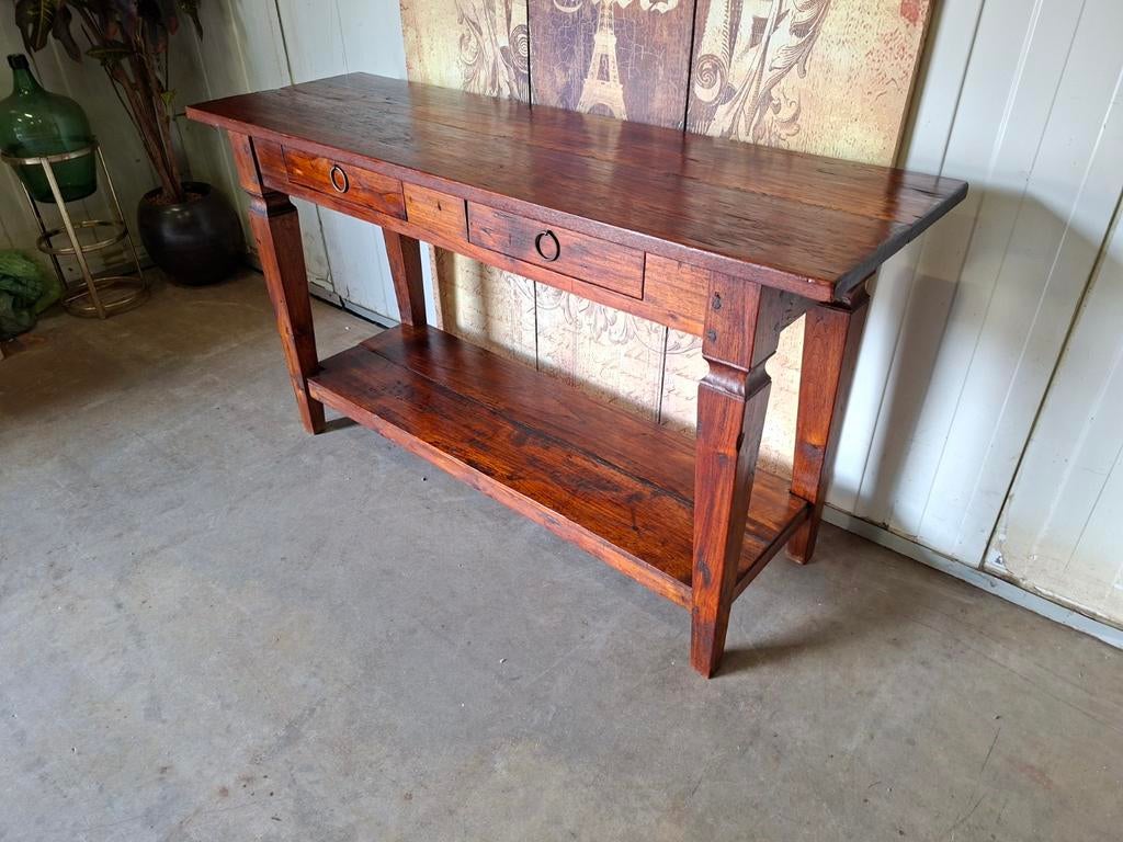 Teakhouten sidetable, wandtafel console., Ophalen of Verzenden, 25 tot 50 cm, Rechthoekig