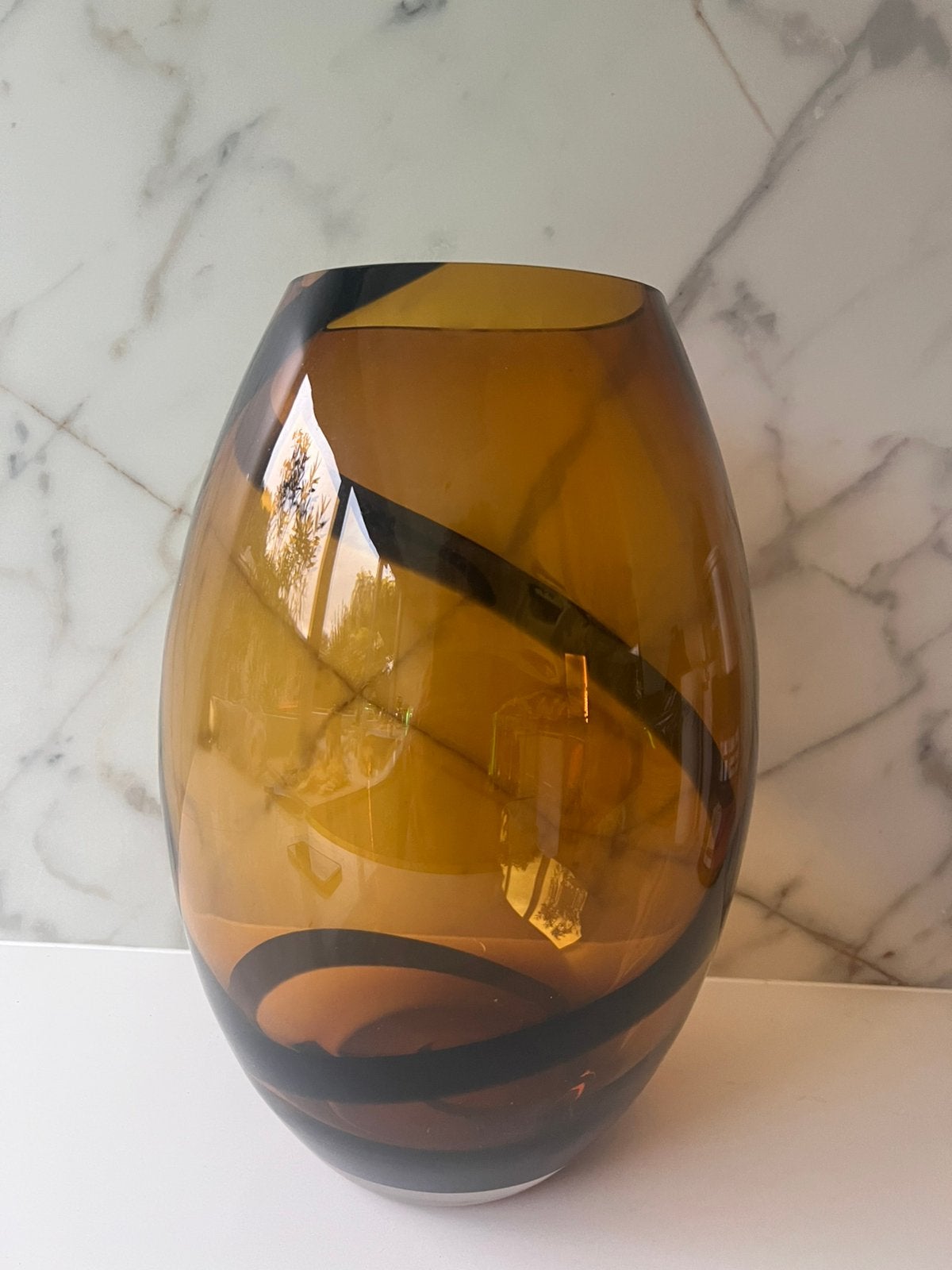 GROOT FORMAAT AMBER BRUIN DIKKE GLAS GLAZEN VAAS 40 CM HOOG, Bruin, Nieuw, Ophalen of Verzenden, Glas