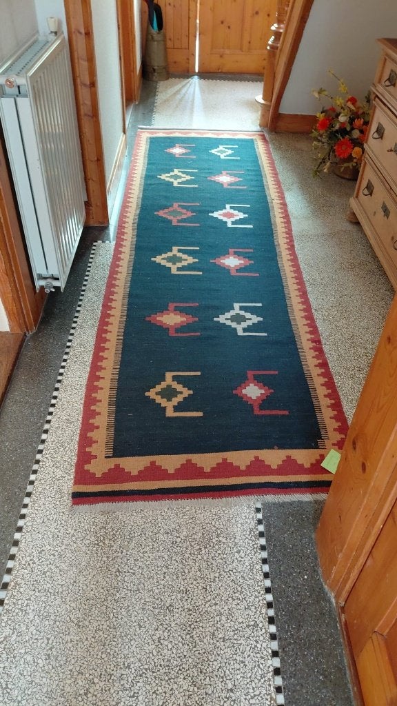 Vintage loper met geometrisch patroon, Gebruikt, Vintage, Geometrisch, 200 cm of meer, 50 tot 100 cm