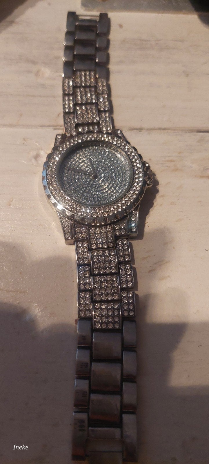 Stijlvol horloge met strass steentjes, Overige merken, Staal, Staal, Polshorloge