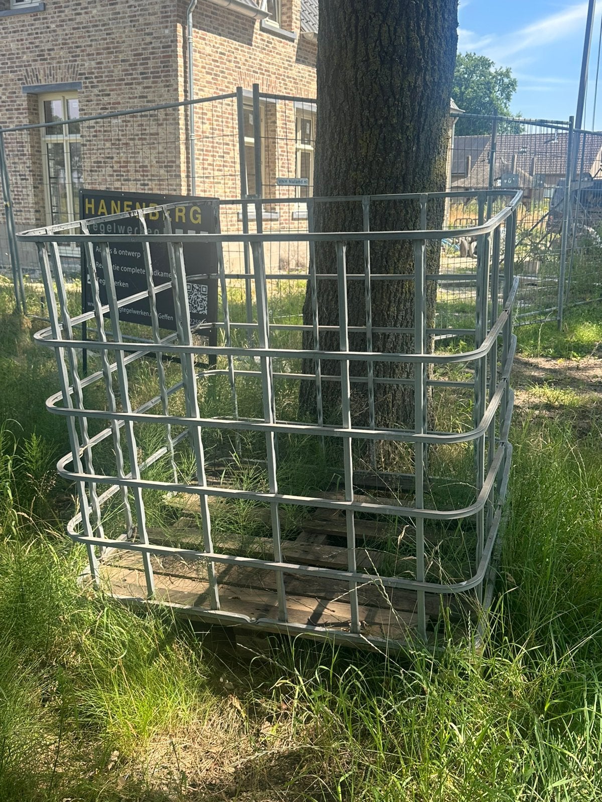 Stalen palletkooi / gaaskooi op pallet, Doe-het-zelf en Verbouw, Kratten en Dozen, Ophalen, Gebruikt, 100 cm of meer, 60 cm of meer