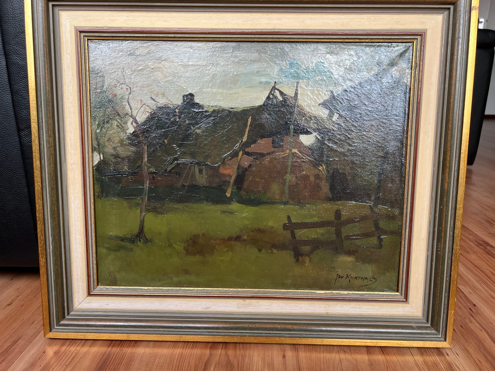 Jan Korthals - Idyllisch Hollands Landschap met Boerderij, Ophalen, Doek, Oud hollands, Gesigneerd