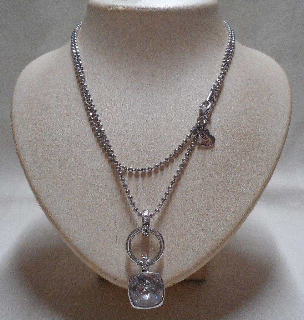 Zilveren lange zinzi ketting met hanger met zirkonia nr.1498, Met hanger, Verzenden, Zo goed als nieuw, Zilver