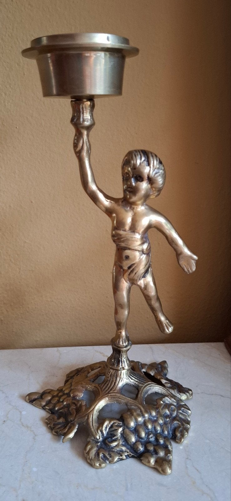 Messing Engel Putti-kandelaar, Antiek en Kunst, Ophalen of Verzenden, Koper of Brons