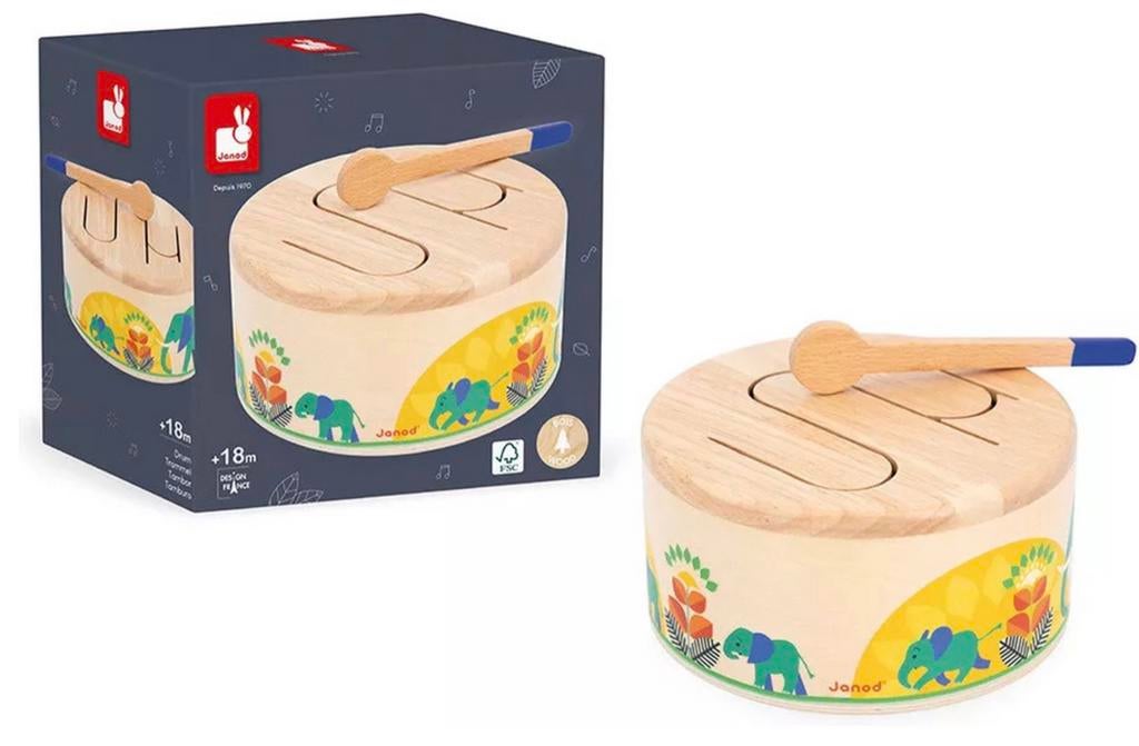 Janod Houten Trommel met Stokje - Nieuw in Doos, Juratoys, Overige typen, Nieuw, Ophalen of Verzenden
