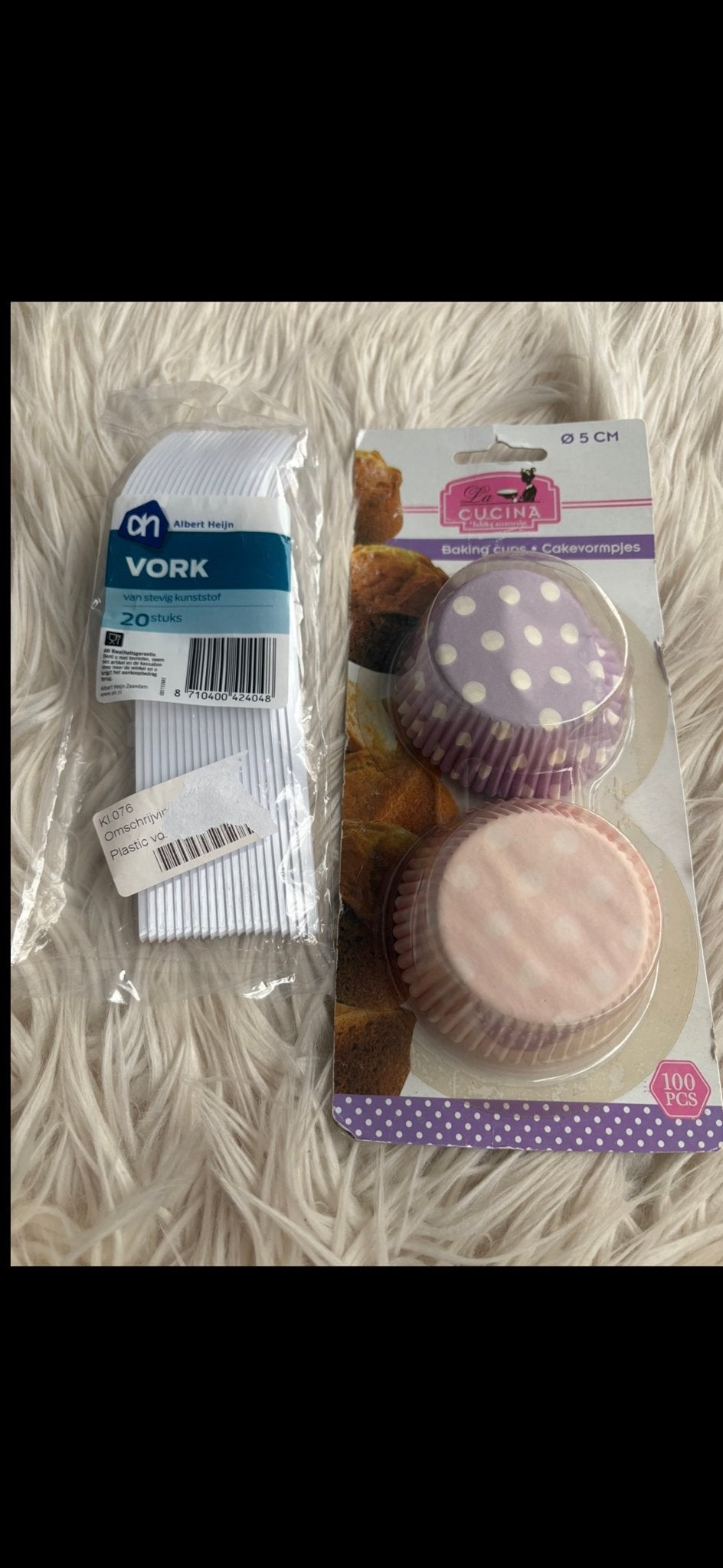 Cupcakevormpjes en plastic vorken, Ophalen of Verzenden, Nieuw, Cupcakes, Bakvorm