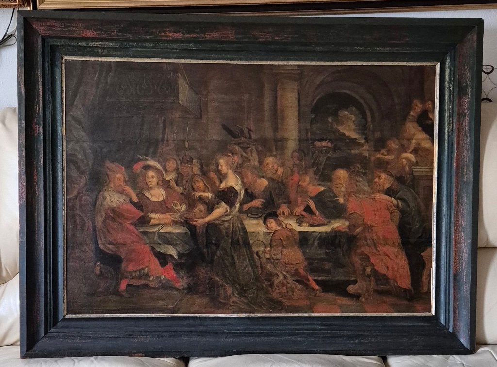 Religieus 17de eeuwse schilderij, bijbelse tafereel., Ophalen of Verzenden