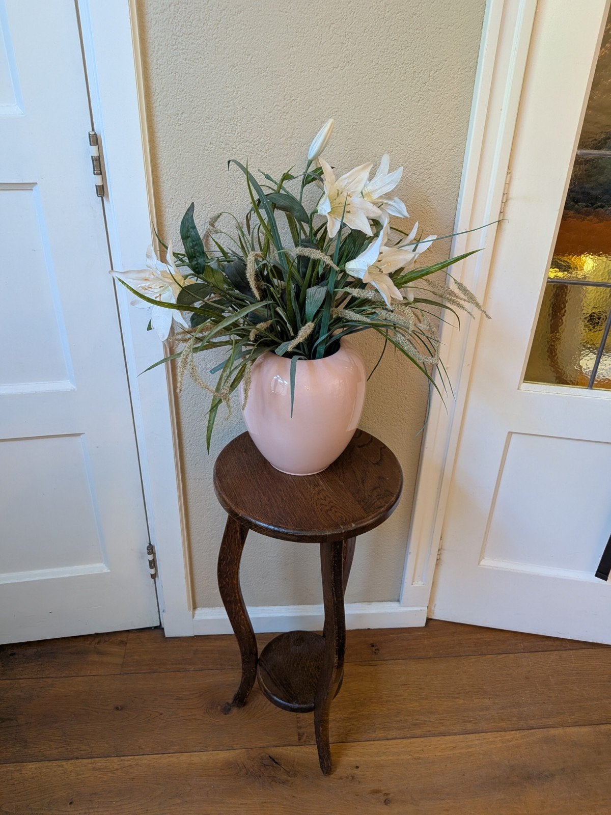 Vintage eiken plantentafel / piedestal (66 cm) - Art Deco.
M, Ophalen, Zo goed als nieuw