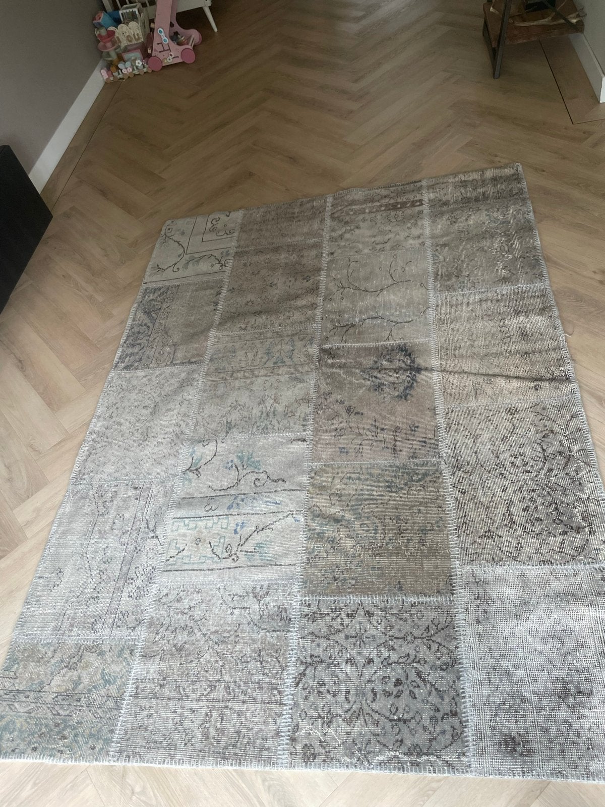 Patchwork Vloerkleed - Grijs/Beige - Gebruikt, Ophalen, Gebruikt, 150 tot 200 cm, 200 cm of meer
