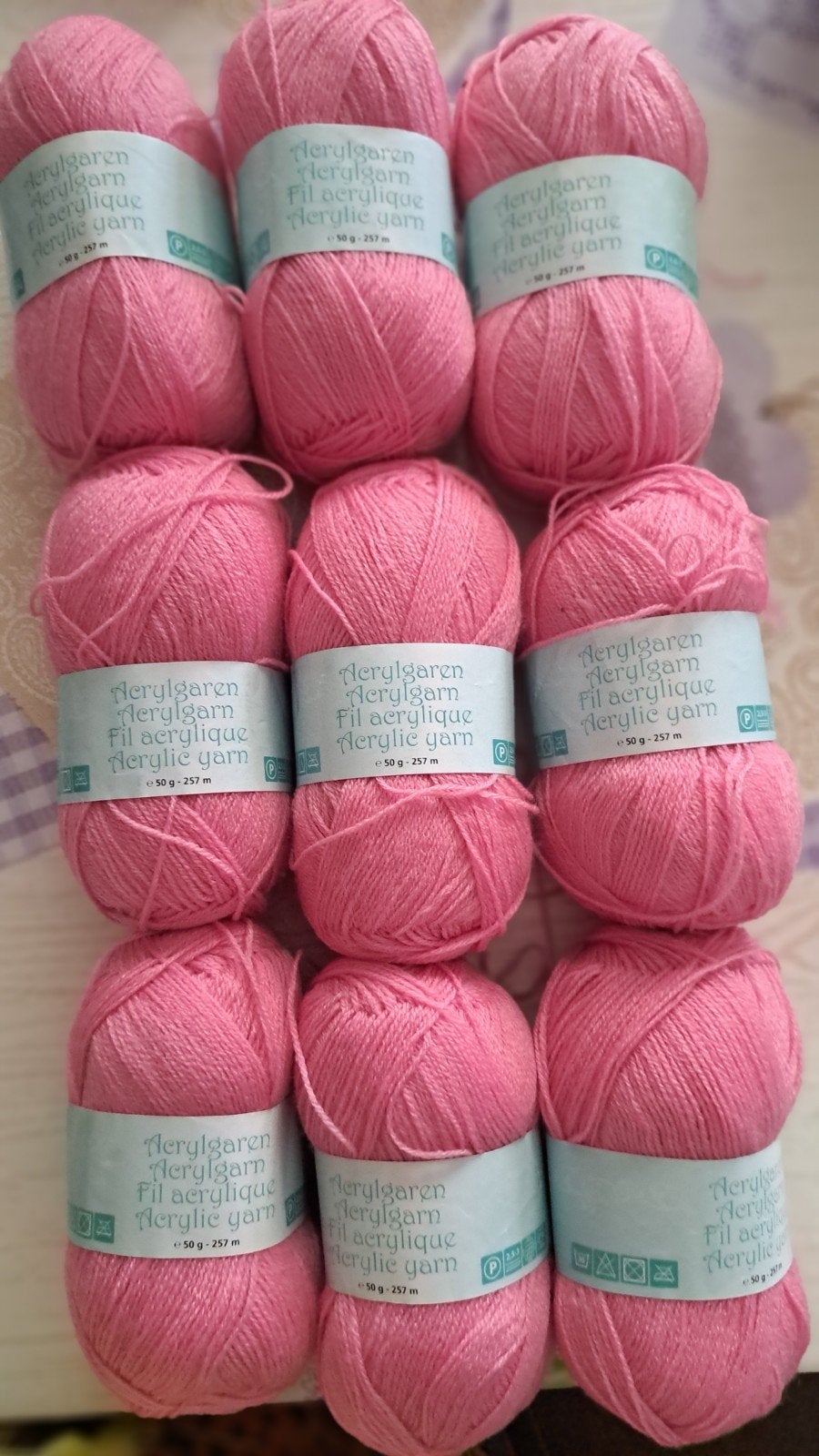 Roze acrylgaren - 9 bollen brei- en haakgaren, Hobby en Vrije tijd, Breien en Haken, Ophalen of Verzenden, Nieuw, Breien of Haken
