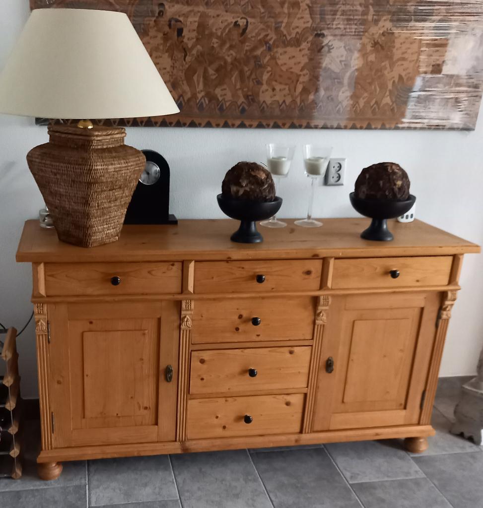 Grenen dressoir, vanaf 50 euro, zwarte knoppen, Huis en Inrichting, Kasten | Dressoirs, Ophalen, Gebruikt, Grenenhout, 25 tot 50 cm