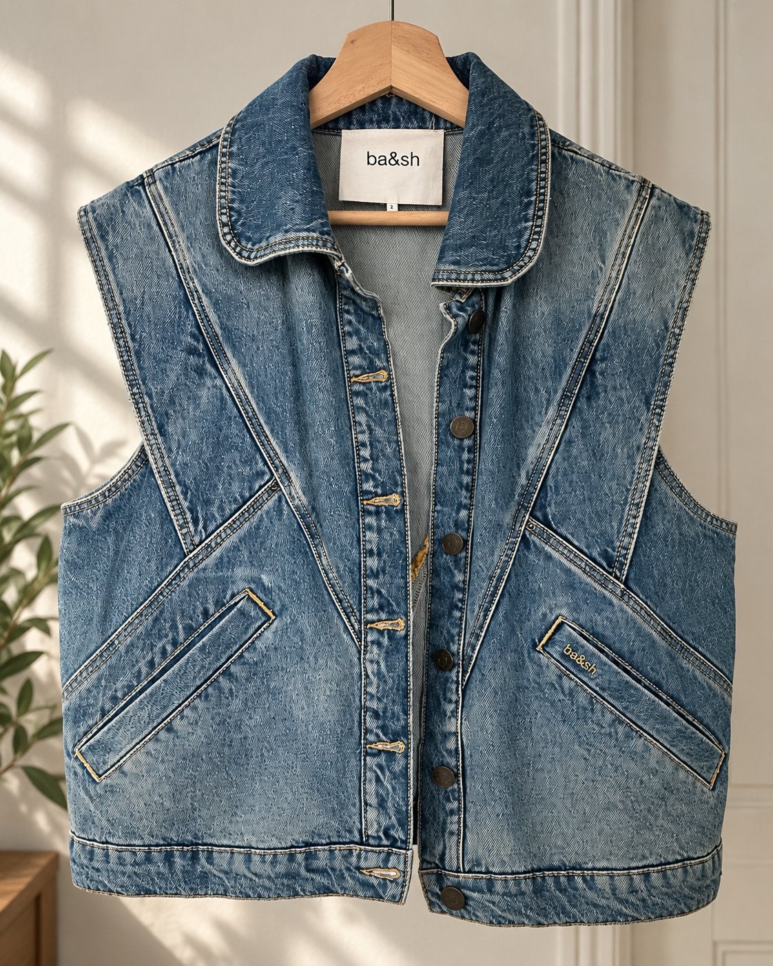 Ba&sh spijkerstof gilet maat 38, Ophalen of Verzenden, Zo goed als nieuw, Maat 38/40 (M), Blauw