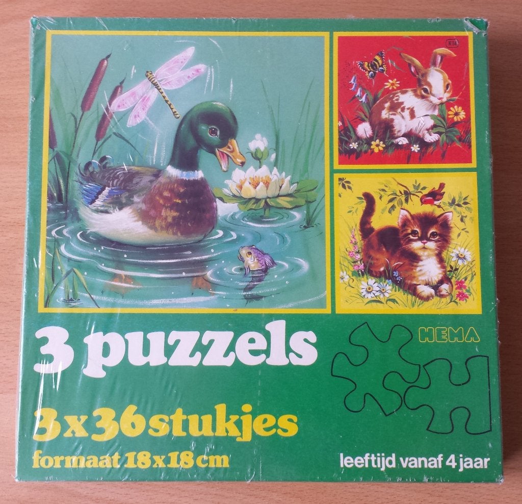 3 Nostalgische Dierenpuzzels - Hema - nieuw / vintage, 2 tot 4 jaar, 10 tot 50 stukjes, Hema, Nieuw