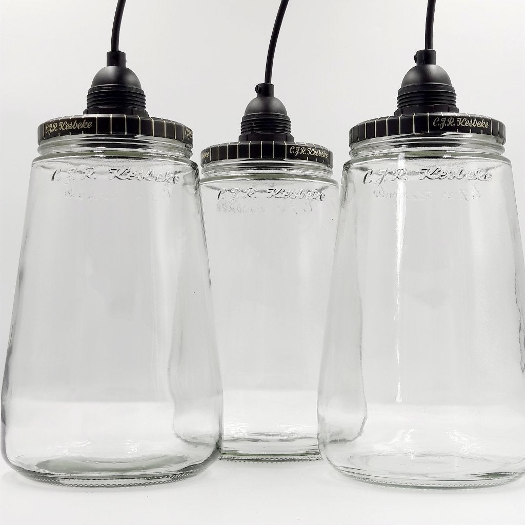 Kesbeke lamp | Glazen Hanglamp | Tafellamp Glas Pickle Jar, Ophalen of Verzenden, Nieuw, Glas, Industrieel, stoer,