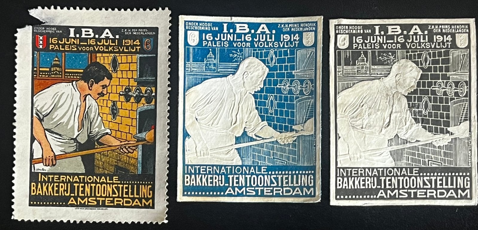 3 antieke sluitzegels Int. Bakkerij Tentoonstelling 1914, Ophalen, Gebruikt, Overige typen