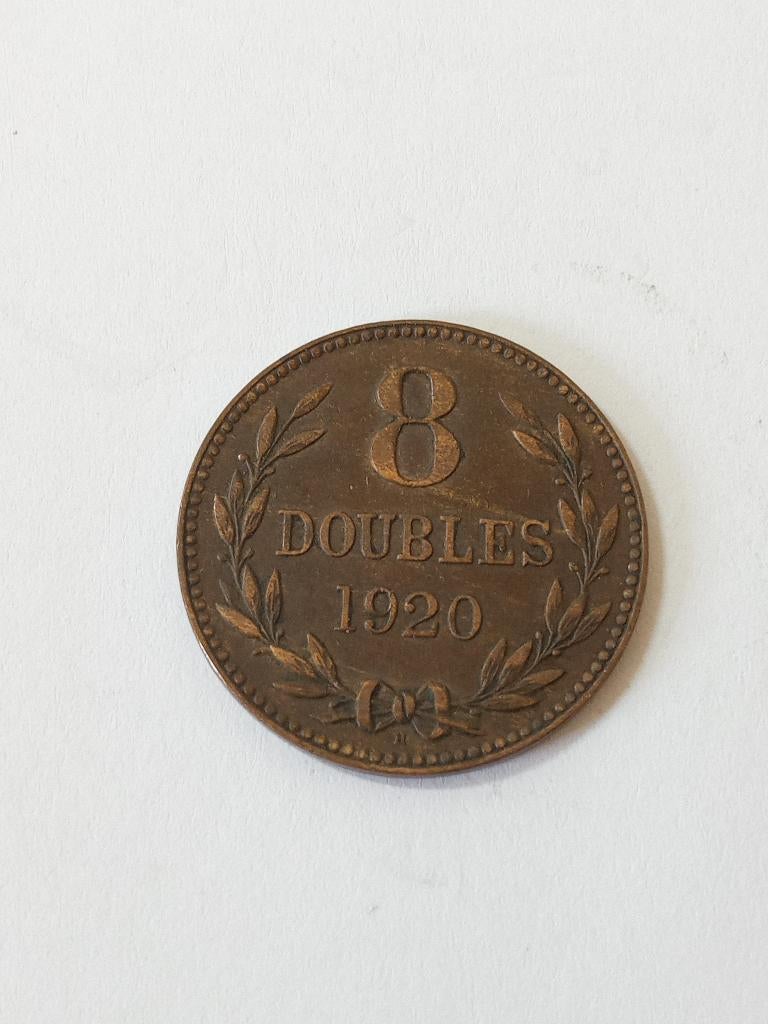 Guernsey 8 doubles 1920., Ophalen of Verzenden, Overige landen, Losse munt