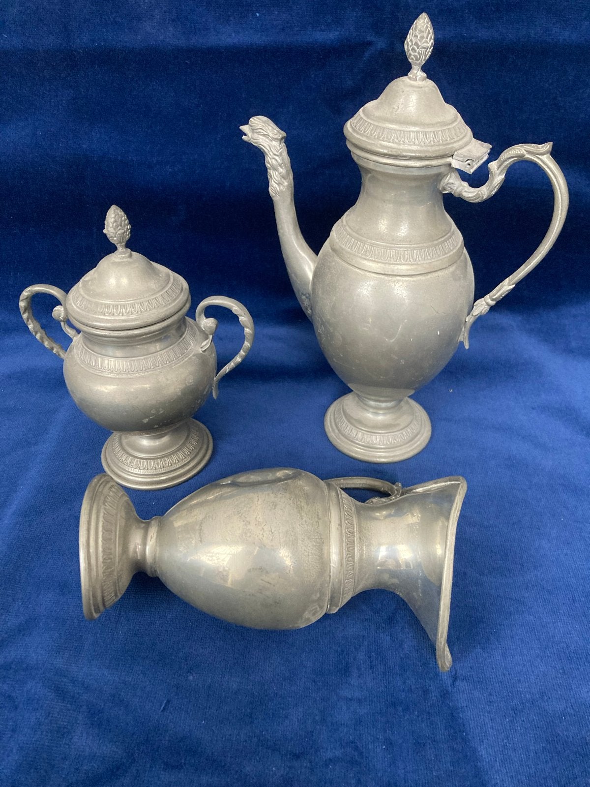 Antiek Tinnen Servies Set - Kan, Suikerpot en Melkkan, Ophalen of Verzenden