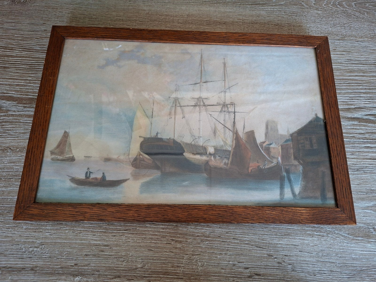 Havenzicht, Ophalen of Verzenden, Overige typen, Overige technieken, Achter glas