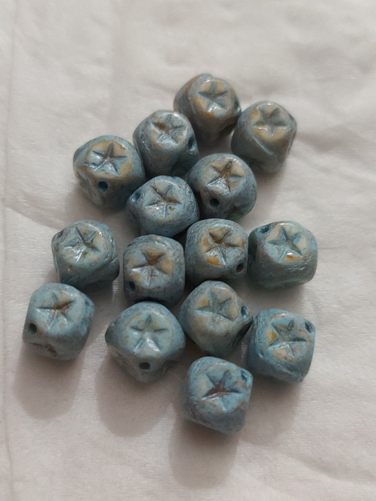 🌺 Tsjechische square glaskralen blauw silver washed 🌺, Verzenden, Nieuw, Kraal