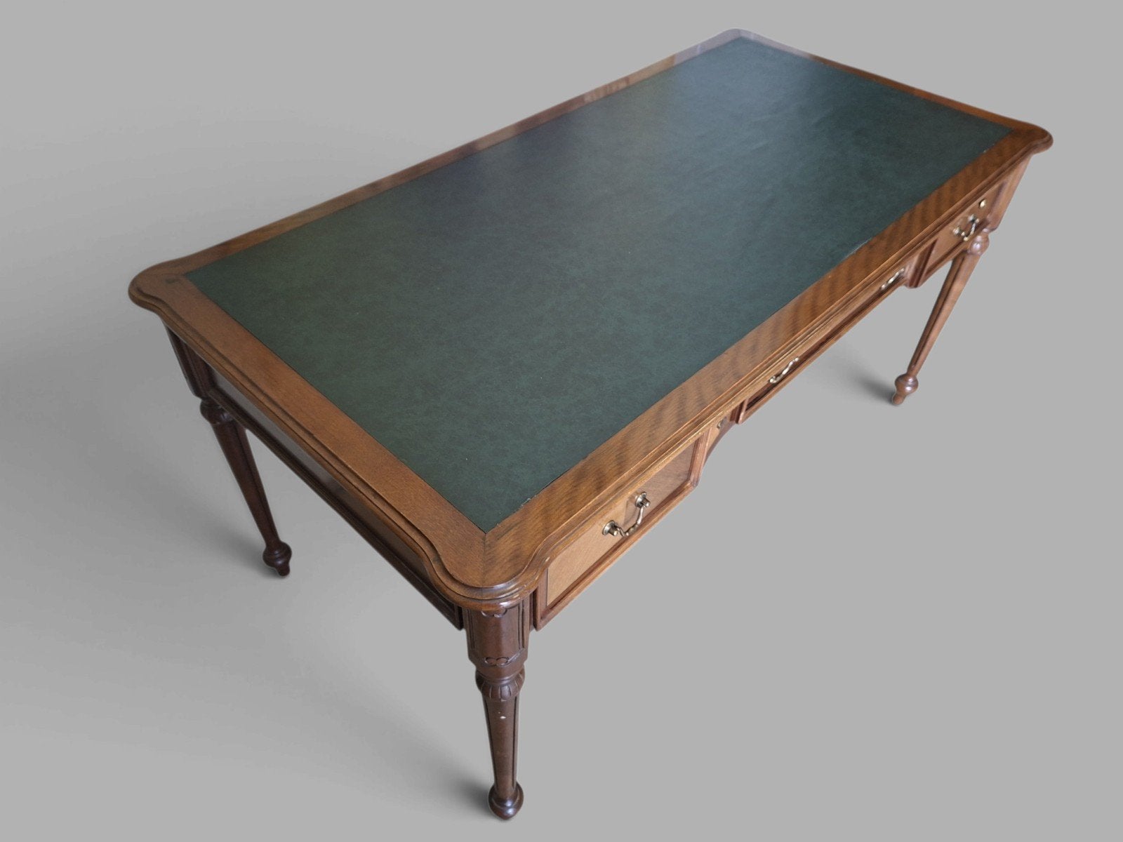 Klassiek Engelse schrijftafel, bureau desk met ingelegd leer, Ophalen of Verzenden