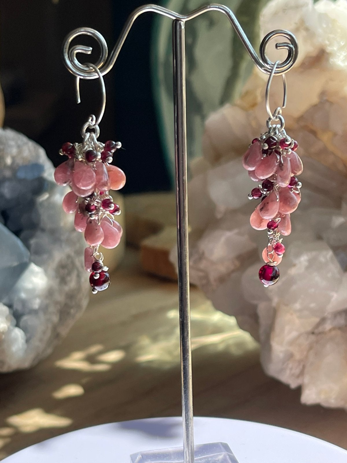 Rhodochrosiet , Granaat oorbellen 925 Sterling Zilver, Sieraden, Tassen en Uiterlijk, Edelstenen, Ophalen of Verzenden, Nieuw