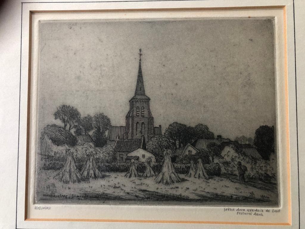 Ets  kerk Helvoirt, Ophalen of Verzenden, Stadsgezicht, Ets