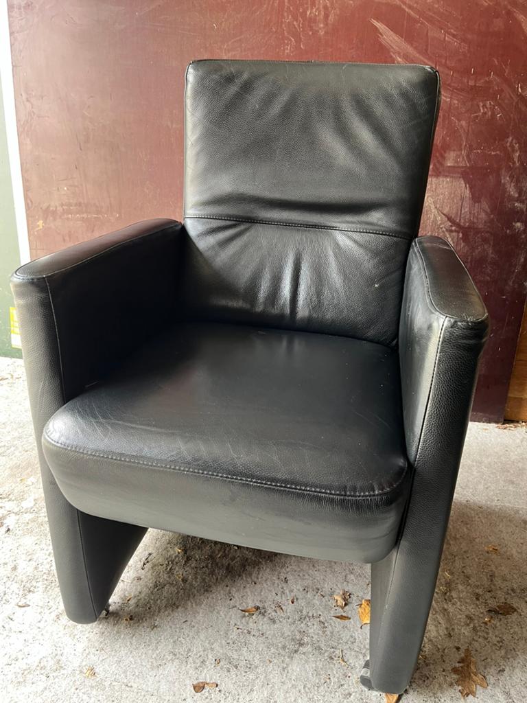 6 stuks zwart leren eethoekstoelen, Huis en Inrichting, Ophalen, Gebruikt, Zwart, Leer