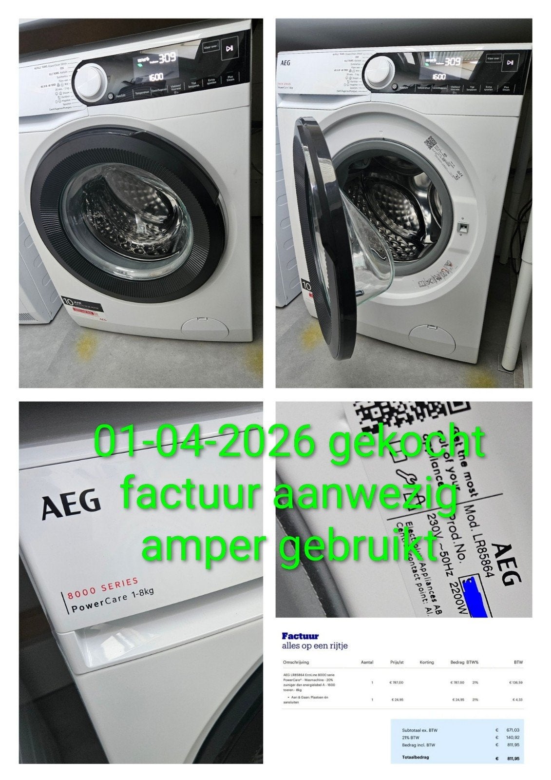 AEG LR85864 8000 serie | 1-4-2026 gekocht | Amper gebruikt, Witgoed en Apparatuur, Wasmachines, Ophalen, Minder dan 85 cm, 8 tot 10 kg