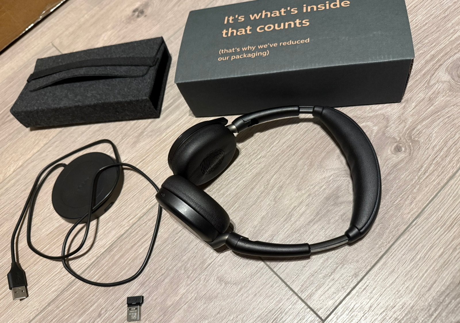 Jabra Evolve2 65 Flex Link380c MS Stereo headset + oplader, Mute-functie, On-ear, Ophalen of Verzenden, Zo goed als nieuw