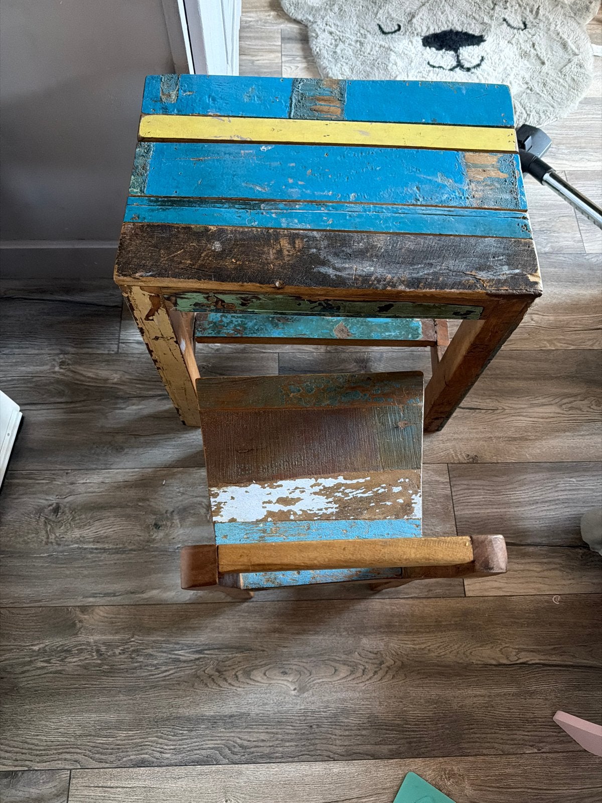 Unieke kinder tafel en stoel set van gerecycled hout, Ophalen of Verzenden, Gebruikt, Tafel(s) en Stoel(en)