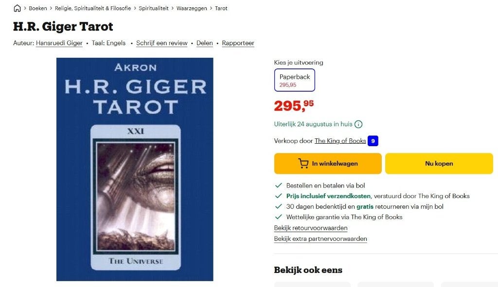 H.R. Giger Tarot - Complete set, Tarot of Kaarten leggen, Overige typen, Ophalen of Verzenden, Zo goed als nieuw