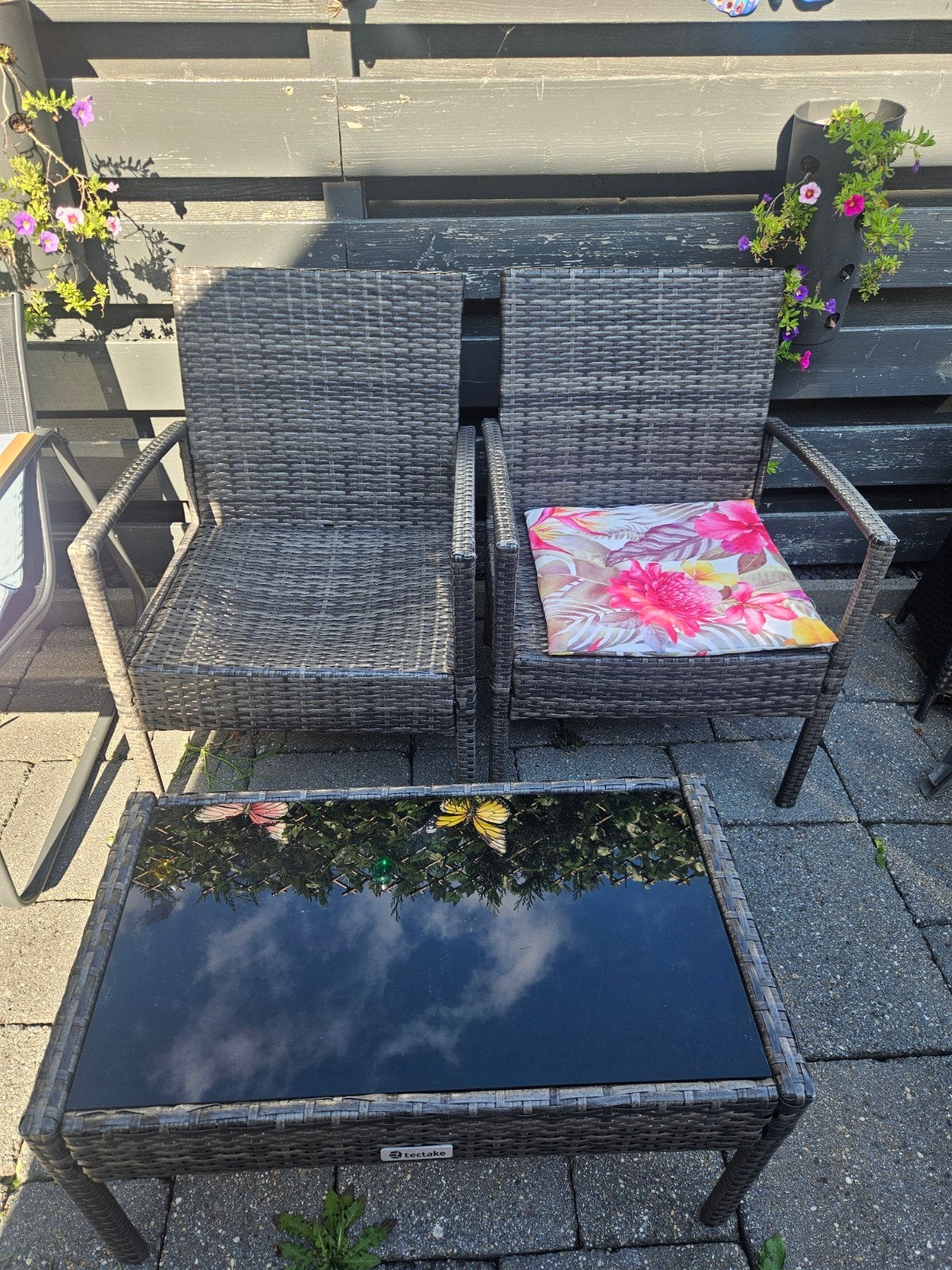 Loungeset Tectake met 2 stoelen en bijzettafel, Tuin en Terras, Tuinsets en Loungesets, 2 zitplaatsen, Gebruikt, Bijzettafel, Ophalen of Verzenden
