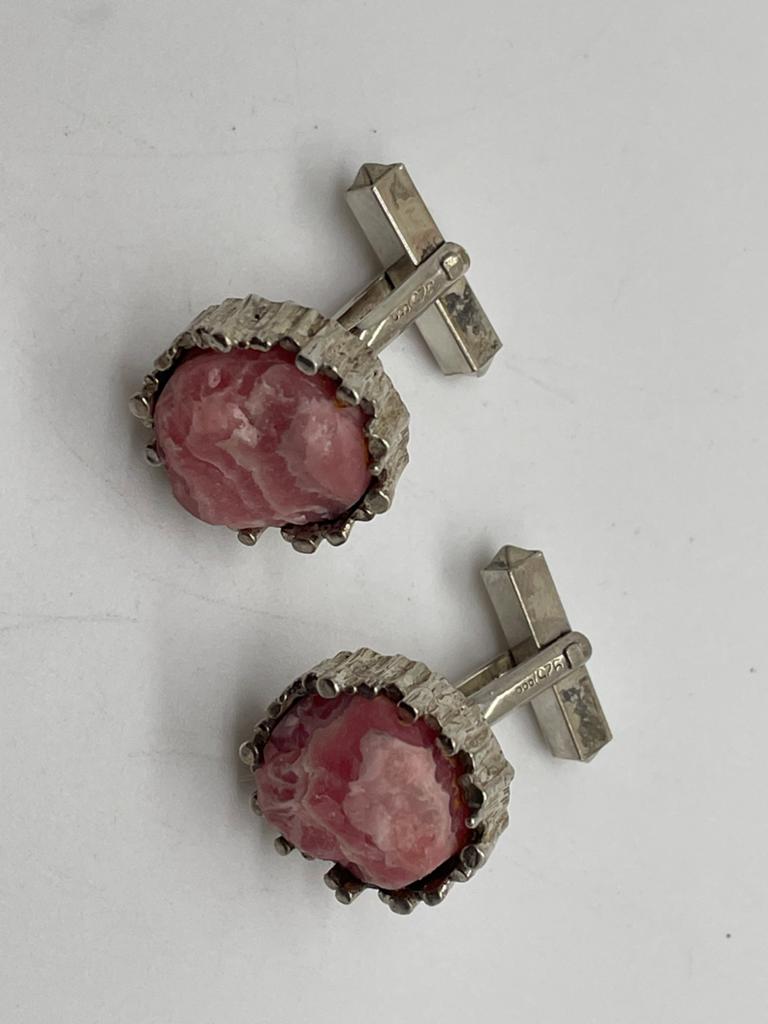 D1000 Prachtige zilveren manchetknopen ruwe rodochrosiet, Sieraden, Tassen en Uiterlijk, Antieke sieraden, Ophalen of Verzenden