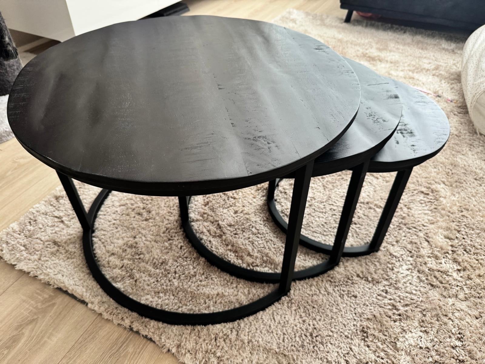 Set van 3 zwarte ronde salontafels, Ophalen, Gebruikt, 50 tot 100 cm, Rond