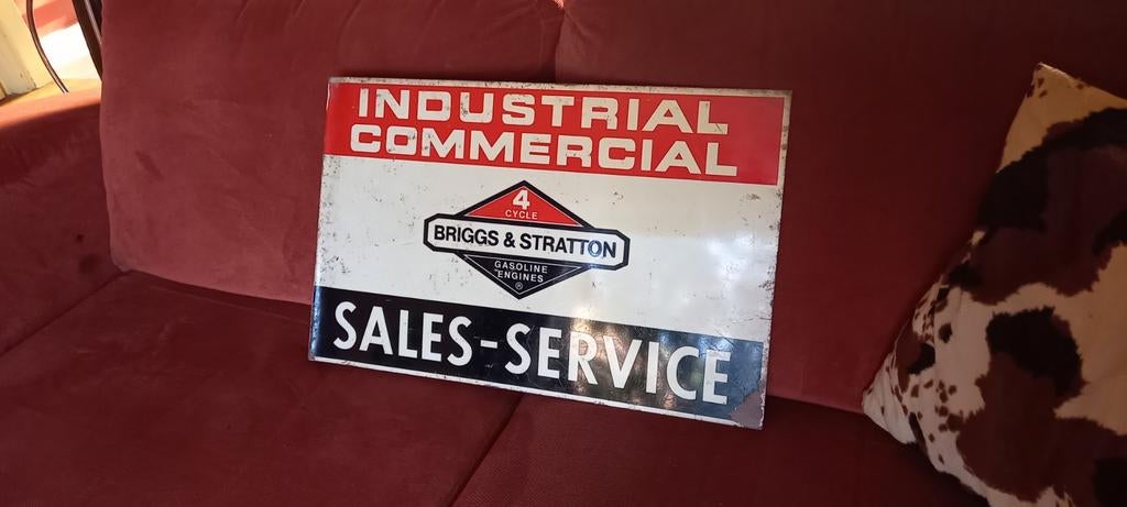 Dubbelzijdig reclamebord Briggs and Stratton geen emaille, Verzamelen, Ophalen of Verzenden, Gebruikt, Reclamebord