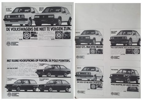 Vintage VW Golf GTI/GTS en Polo Pointer poster (1980s), Verzamelen, Posters, Rechthoekig Staand, Verzenden, Zo goed als nieuw
