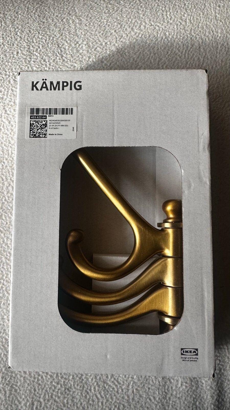 IKEA KÄMPIG Wandhaken Goud - Nieuw in doos, Wandhaken, Nieuw, Ophalen of Verzenden, Minder dan 100 cm