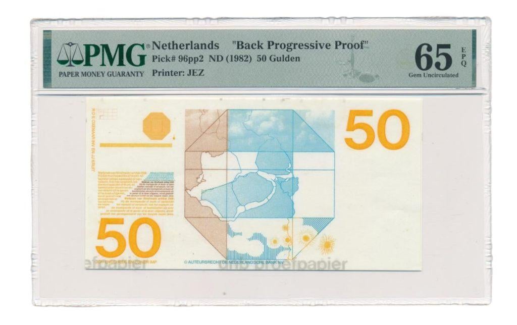 Nederland 50 Gulden 1982 Zonnebloem Proefpapier PMG65, Ophalen of Verzenden, 50 gulden, Los biljet